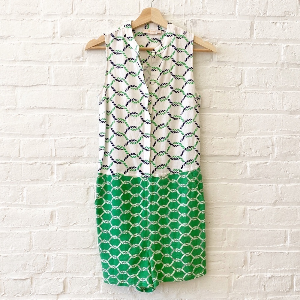 Tory Burch || Nautical Isle Romper Summer Playsuit Green‎ Blue XS